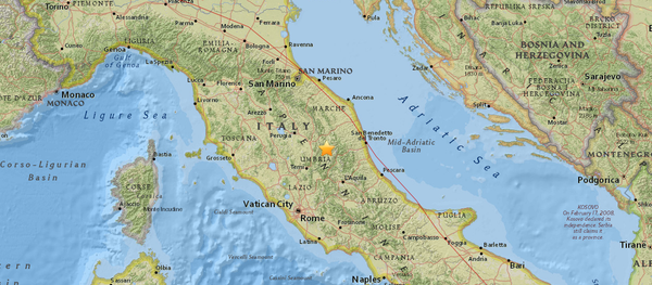 Epicentro del terremoto que sacudió la zona central de Italia el 36 de octubre de 2016 Epicentro del terremoto que sacudió la zona central de Italia el 36 de octubre de 2016 - Sputnik Mundo