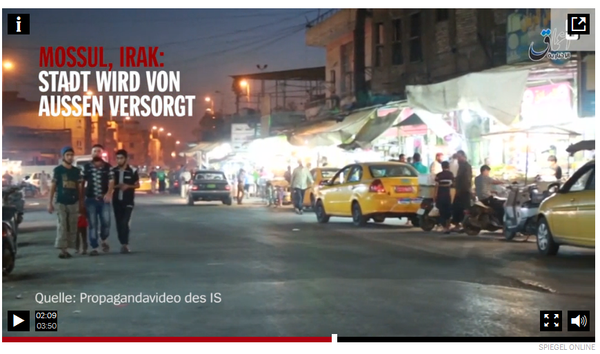 La captura de pantalla del vídeo de Spiegel sobre Mosul. El aviso de que el vídeo es la propaganda de Daesh fue añadido más tarde. - Sputnik Mundo
