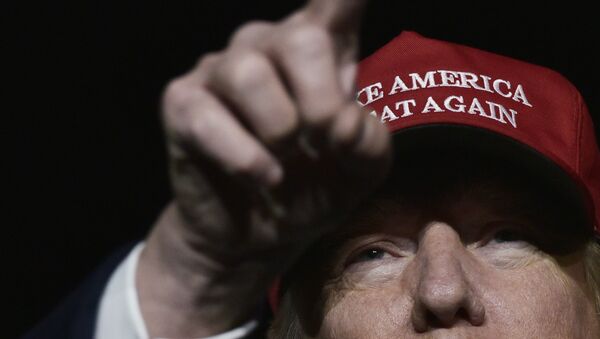 US Republican presidential nominee Donald Trump addresses a campaign rally at Atlantic Aviation in Moon Township, Pennsylvania on November 6, 2016. US Republican presidential nominee Donald Trump addresses a campaign rally at Atlantic Aviation in Moon Township, Pennsylvania on November 6, 2016. - Sputnik Mundo