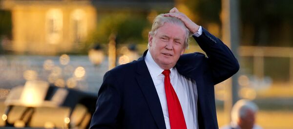 Republican U.S. presidential nominee Donald Trump removes his hat to fix his hair at the end of a campaign rally in Naples, Florida, U.S. Republican U.S. presidential nominee Donald Trump removes his hat to fix his hair at the end of a campaign rally in Naples, Florida, U.S. - Sputnik Mundo