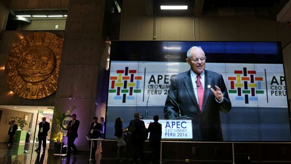 Pedro Pablo Kuczynski, el presidente de Perú, durante su plática en APEC Pedro Pablo Kuczynski, el presidente de Perú, durante su plática en APEC - Sputnik Mundo