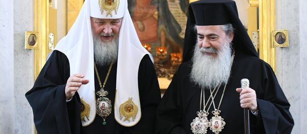 Kiril, el patriarca de Moscú y toda Rusia, y Teófilo III, el patriarca de Jerusalén - Sputnik Mundo