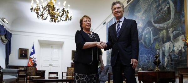 Presidenta de Chile, Michelle Bachelet, y su homólogo argentino, Mauricio Macri (archivo) - Sputnik Mundo