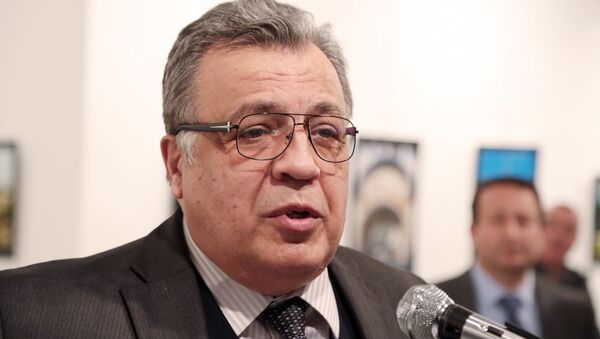 El embajador ruso en Ankara, Andréi Karlov, antes del ataque en el que fue asesinado - Sputnik Mundo