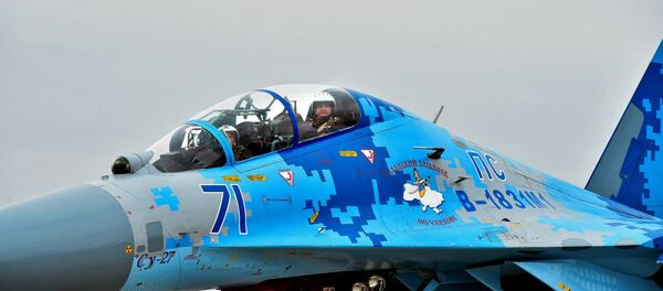 Petró Poroshenko, presidente de Ucrania, a bordo del caza Su-27 - Sputnik Mundo