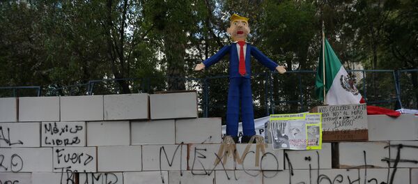 El muro de Trump de cartón y con lemas en su contra en la Ciudad de México - Sputnik Mundo