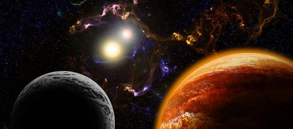 Estrella binaria, nebulosa y planeta con lunas - Sputnik Mundo
