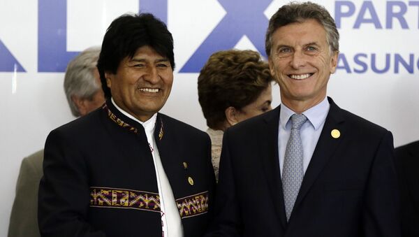 Presidente de Bolivia, Evo Morales, y presidente de Argentina, Mauricio Macri (archivo) Presidente de Bolivia, Evo Morales, y presidente de Argentina, Mauricio Macri (archivo) - Sputnik Mundo