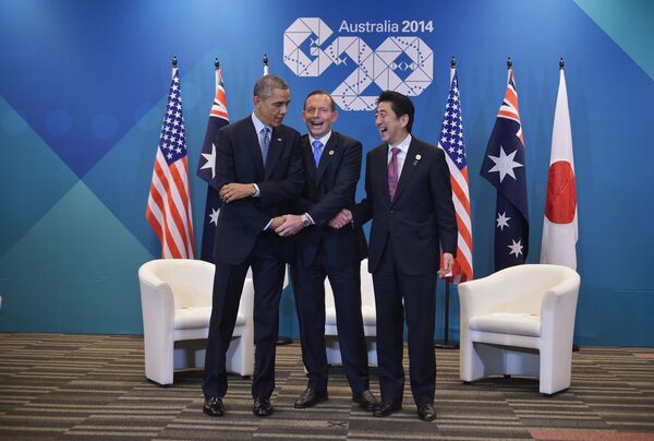 Barack Obama, Tony Abbott y Shinzo Abe Barack Obama, Tony Abbott y Shinzo Abe - Sputnik Mundo