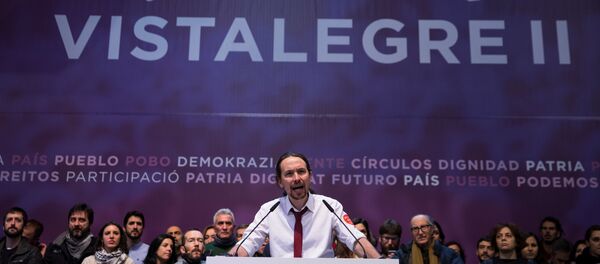 podemos (We Can) party leader Pablo Iglesias delivers his speech at the end of their national convention in Madrid, Spain - Sputnik Mundo