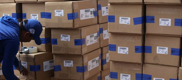 Un funcionario electoral maneja material para los comicios del 19 de febrero en Ecuador Un funcionario electoral maneja material para los comicios del 19 de febrero en Ecuador - Sputnik Mundo