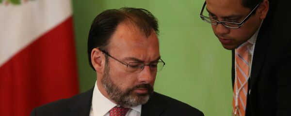 An assessor shows a message to Mexico's Foreign Minister Luis Videgaray during the 25th Session of the General Conference of the Agency for the Prohibition of Nuclear Weapons in Latin America and the Caribbean, in Mexico City - Sputnik Mundo