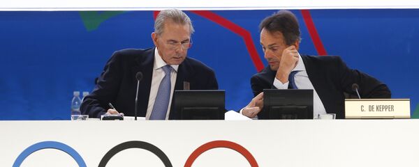 Jacques Rogge y Christophe De Kepper durante la 125 sesión del COI en Buenos Aires, Argentina, 9 de septiembre de 2013 - Sputnik Mundo