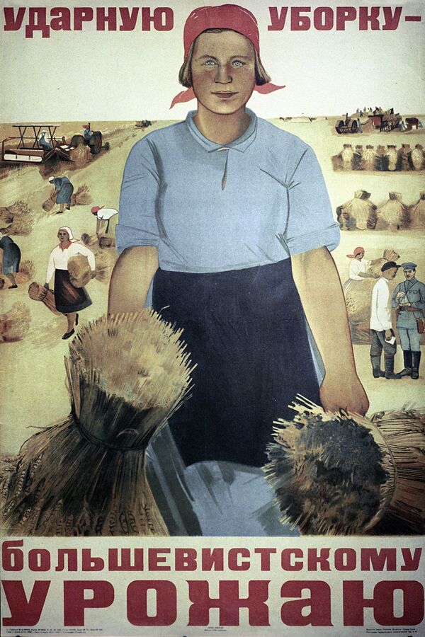 Un cartel soviético de los años 30: Una gran cosecha bolchevique Un cartel soviético de los años 30: Una gran cosecha bolchevique - Sputnik Mundo