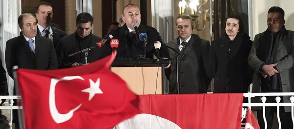 Mevlut Cavusoglu, ministro turco de Asuntos Exteriores durante un mitin en Hamburgo - Sputnik Mundo