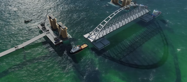 Construcción de la arcada del puente de Crimea Construcción de la arcada del puente de Crimea - Sputnik Mundo