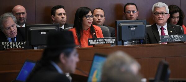 Delcy Rodríguez, ministra de Exteriores de Venezuela, durante la sesión del Consejo Permanente de la OEA - Sputnik Mundo