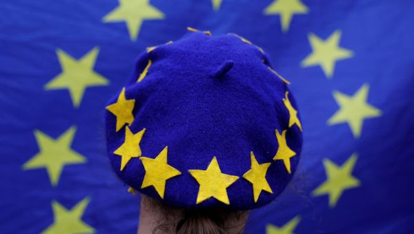 Un manifestante con una boina anti-Brexit Un manifestante con una boina anti-Brexit - Sputnik Mundo
