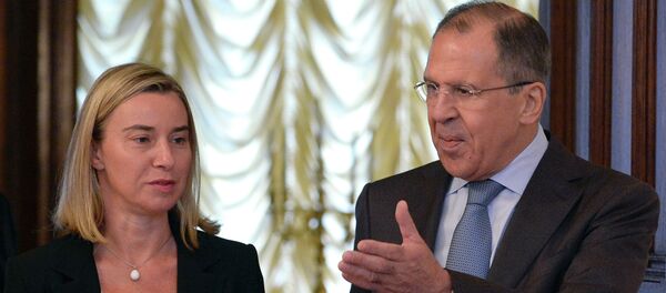 La jefa de la diplomacia europea, Federica Mogherini, y eministro ruso de Asuntos Exteriores, Serguéi Lavrov - Sputnik Mundo