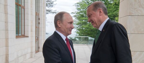 El encuetro de Vladímir Putin, presidente de Rusia, y Recep Tayyip Erdogan, presidente de Turquía - Sputnik Mundo