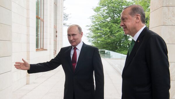 El encuetro de Vladímir Putin, presidente de Rusia, y Recep Tayyip Erdogan, presidente de Turquía - Sputnik Mundo