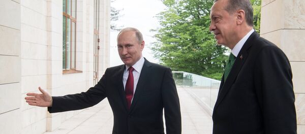 El encuetro de Vladímir Putin, presidente de Rusia, y Recep Tayyip Erdogan, presidente de Turquía - Sputnik Mundo