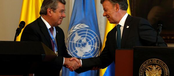 Elbio Rosselli, presidente del Consejo de Seguridad de la ONU y Juan Manuel Santos, presidente de Colombia - Sputnik Mundo
