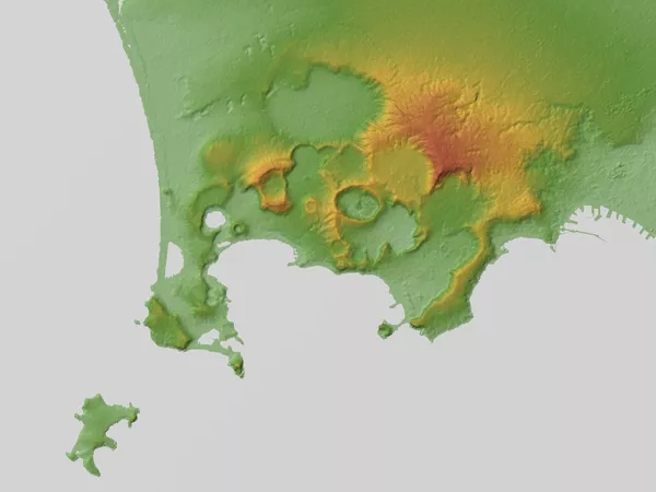 Mapa de la actividad volcánica en la costa de Nápoles. Los tonos rojos correspondren a una actividad volcánica más elevada. Mapa de la actividad volcánica en la costa de Nápoles. Los tonos rojos correspondren a una actividad volcánica más elevada. - Sputnik Mundo