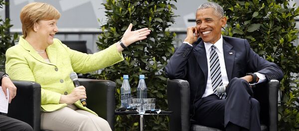 Canciller de Alemania, Angela Merkel, y expresidente de EEUU, Barack Obama - Sputnik Mundo