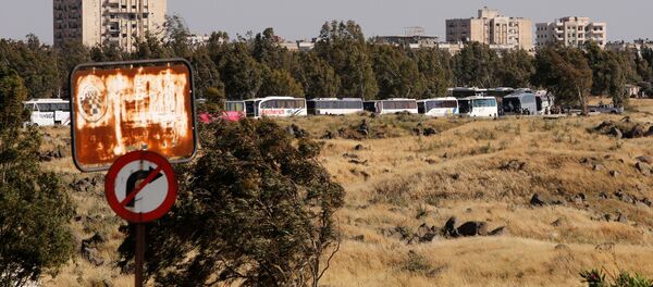 Autobuses con grupos armados que abandonan la ciudad de Al Waer, Siria - Sputnik Mundo
