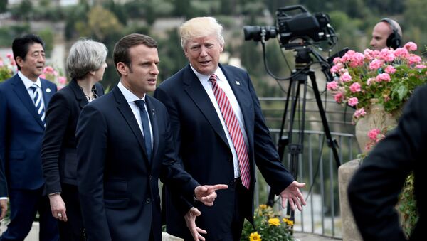 Presidente de Francia, Emmanuel Macron, y presidente de EEUU, Donald Trump - Sputnik Mundo