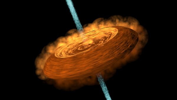 El disco de acreción alimenta a la protoestrella central, desde la cual son expulsados chorros de gases - Sputnik Mundo