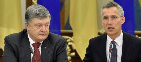 Presidente de Ucrania, Petró Poroshenko, secretario general de la OTAN, Jens Stoltenberg - Sputnik Mundo
