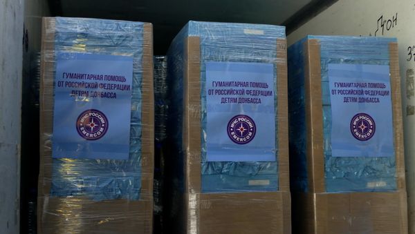 Las cajas con la ayuda humanitaria rusa para Donbás Las cajas con la ayuda humanitaria rusa para Donbás - Sputnik Mundo