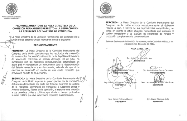 Pronunciamiento de la Mesa Directiva de la Comisión Permanente respecto a la situación en la República Bolivariana de Venezuela - Sputnik Mundo
