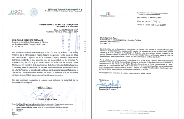 Primeras páginas del Informe al Senado de México sobre el inicio de Negociaciones para Modernizar el TLCAN - Sputnik Mundo