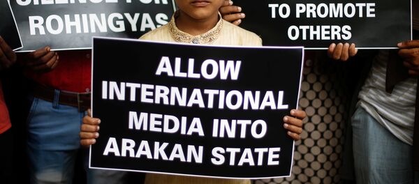 Las carteles en apoyo de los rohinyás en Birmania - Sputnik Mundo