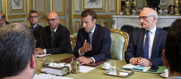 El presidente de Francia, Emmanuel Macron, durante su reunión con el presidente de la Asamblea Nacional de Venezuela, Julio Borges - Sputnik Mundo