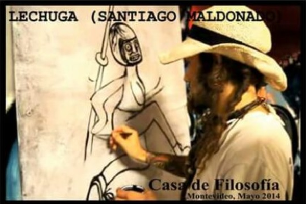 Santiago Maldonado, apodado “Lechuga”, realiza un dibujo en la Casa de Filosofía en mayo de 2014. Santiago Maldonado, apodado “Lechuga”, realiza un dibujo en la Casa de Filosofía en mayo de 2014. - Sputnik Mundo