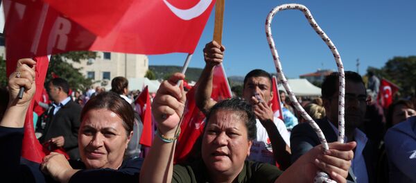 Simpatizantes del presidente de Turquía el día del juicio contra los acusados del golpe de Estado Simpatizantes del presidente de Turquía el día del juicio contra los acusados del golpe de Estado - Sputnik Mundo