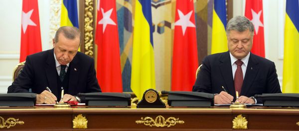El presidente turco, Recep Tayyip Erdogan, y su homólogo ucraniano, Petró Poroshenko, en la sexta reunión del Consejo Estratégico de Alto Nivel entre Ucrania y Turquía El presidente turco, Recep Tayyip Erdogan, y su homólogo ucraniano, Petró Poroshenko, en la sexta reunión del Consejo Estratégico de Alto Nivel entre Ucrania y Turquía - Sputnik Mundo