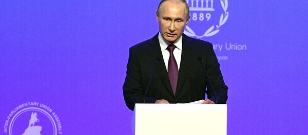 Vladímir Putin, presidente de Rusia, durante la apertura de la 137 Asamblea de la Unión Interparlamentaria, en San Petersburgo Vladímir Putin, presidente de Rusia, durante la apertura de la 137 Asamblea de la Unión Interparlamentaria, en San Petersburgo - Sputnik Mundo