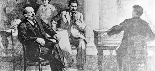 Reproducción del dibujo V. I. Lenin y A. M. Gorky escuchando música en la residencia de Y. P. Peshkova, de Pyotr Vasilyev. - Sputnik Mundo