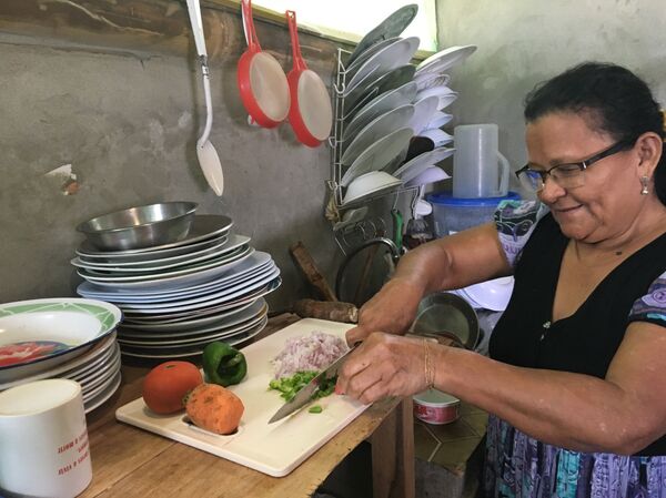 Alba Reina, quien perdió su restaurante tras el terremoto del 16 de abril de 2016. Ha vuelto a su casa y ha retomado su negocio. - Sputnik Mundo