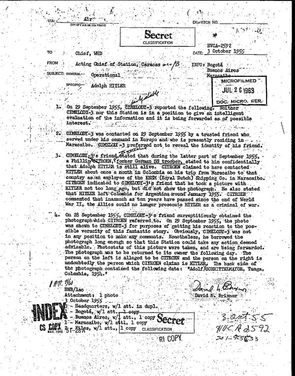 Segunda página del informe desclasificado de la CIA sobre la presencia de Adolf Hitler en Colombia - Sputnik Mundo