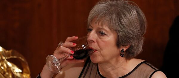 Theresa May bebe un brindis en el Banquete del Lord Mayor en el Guildhall, en Londres Theresa May bebe un brindis en el Banquete del Lord Mayor en el Guildhall, en Londres - Sputnik Mundo