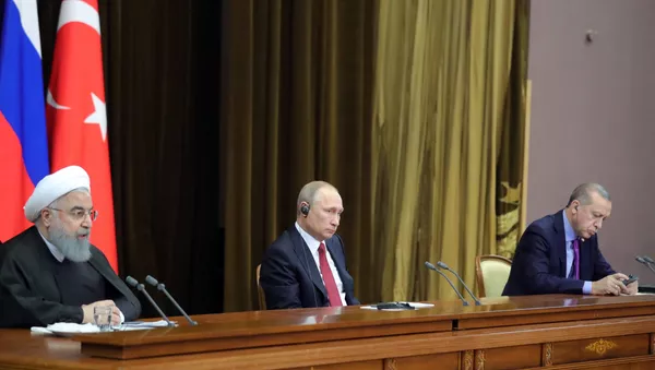 Los presidentes de Rusia, Turquía e Irán, Vladímir Putin, Recep Tayyip Erdogan y Hasán Rohaní