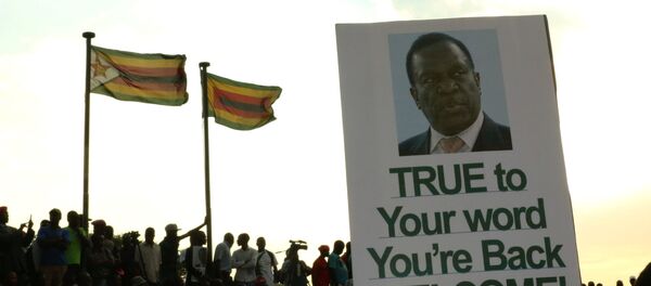 Los partidarios de Emmerson Mnangagwa, nuevo presidente de Zimbabue, con su retrato - Sputnik Mundo