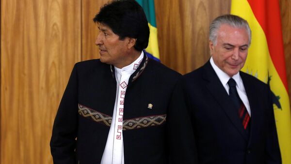 El presidente de Bolivia, Evo Morales, y su homólogo de Brasil, Michel Temer El presidente de Bolivia, Evo Morales, y su homólogo de Brasil, Michel Temer - Sputnik Mundo