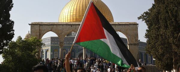 Un hombre con la bandera de Palestina en Jerusalén - Sputnik Mundo